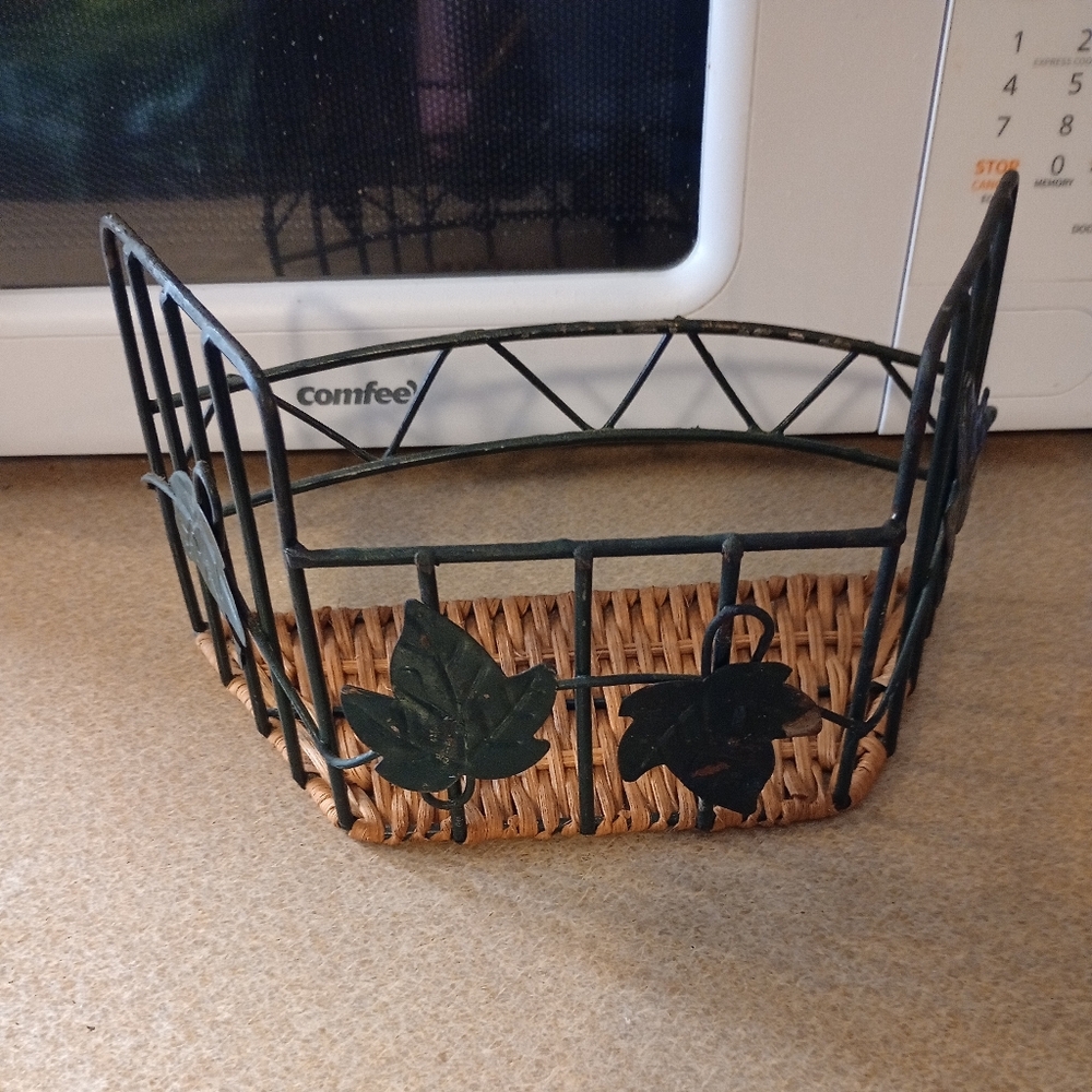 Wicker and Metal Leaf Basket